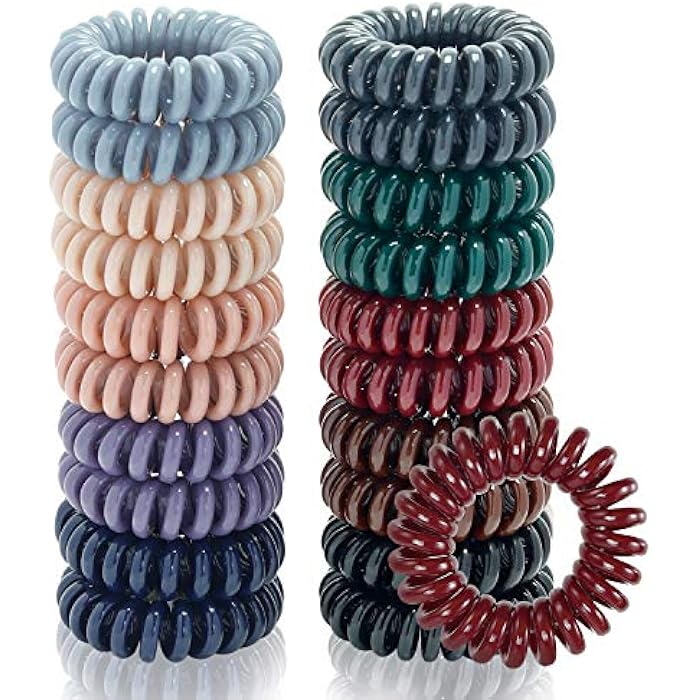 TailaiMei Spiral Hair Ties, 20 Pcs No Crease Coil Hair Ties, Phone Cord Hair Ties for Thick Hair - Women Ponytail Holder Elastics(10 Color) - Image 1